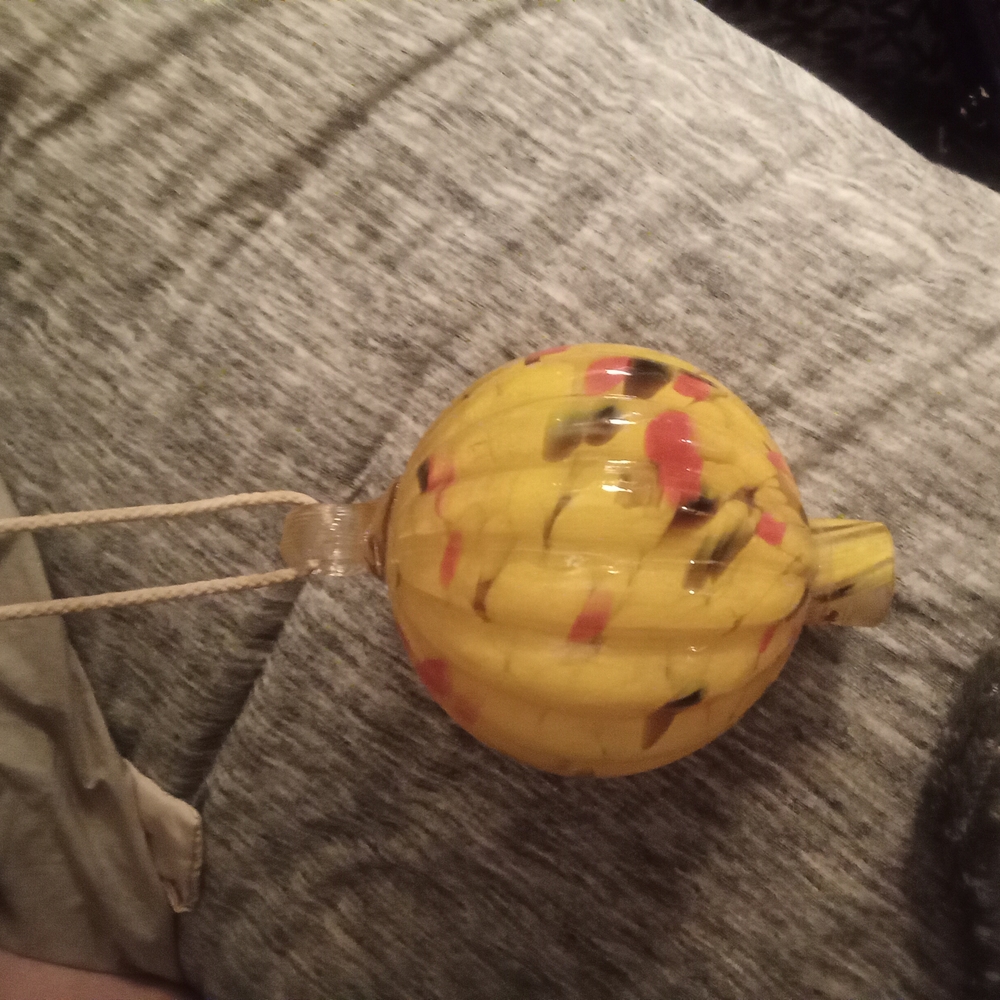 Vibrant Yellow Antique Blown Glass Bird Feeder